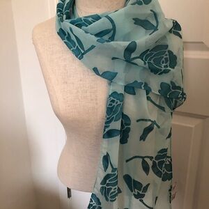 Art of the Scarf Light Teal Velvet Floral Chiffon Scarf